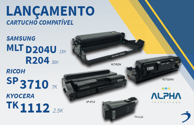 Cartucho de toner Ricoh SP 3710 | Samsung MLT-D204U e MLT-R204 | Kyocera TK-1112